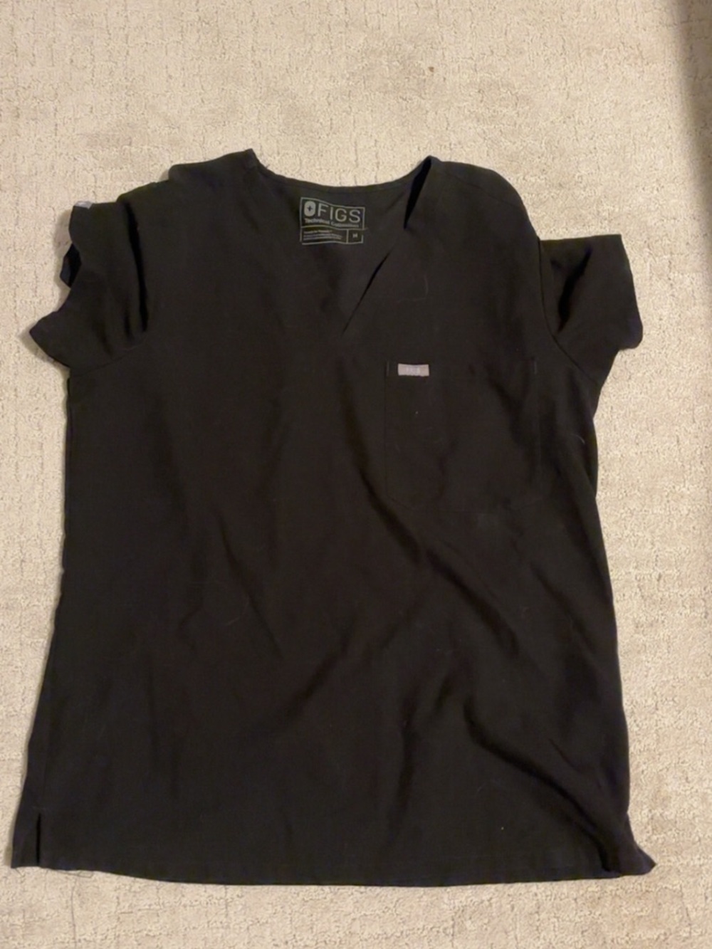Figs Black V-Neck Scrub Top with Chest Pocket